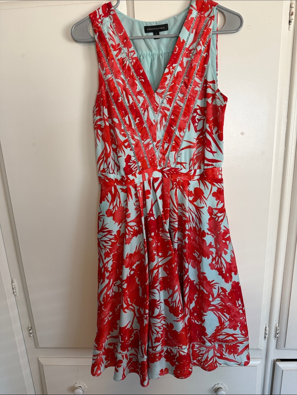 Banana Republic Red & Light Blue Floral Midi Dress